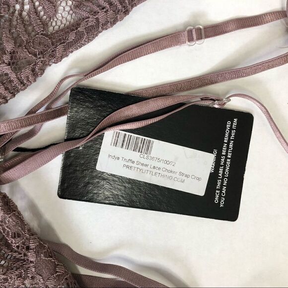 2/$30 Prettylittlething Indya Truffle Sheer Lace Choker Strap Crop Top Size US 0 - Picture 7 of 14